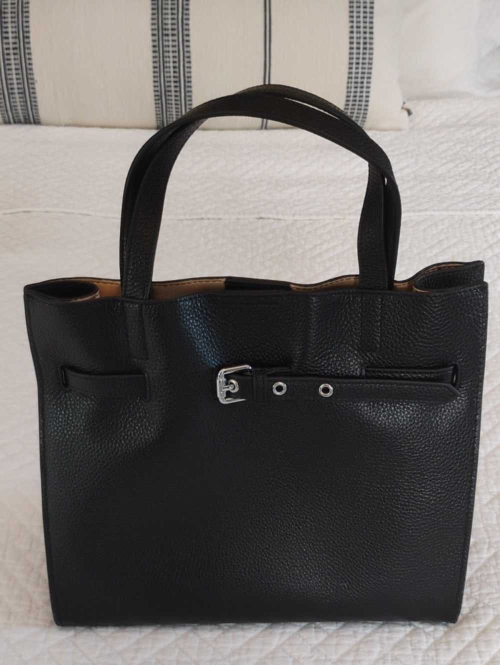 Classic Black Pebbled Satchel Handbag